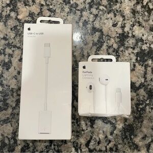 Apple USB-C to USB Adapter and EarPods with Lightning Connector